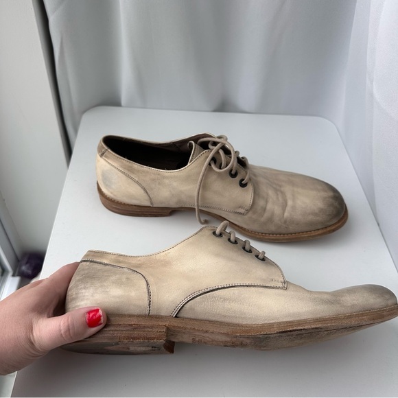 RARE! Alexander McQueen (42) Patinated Cream Leather Derby Lace Up Loafers main image 3
